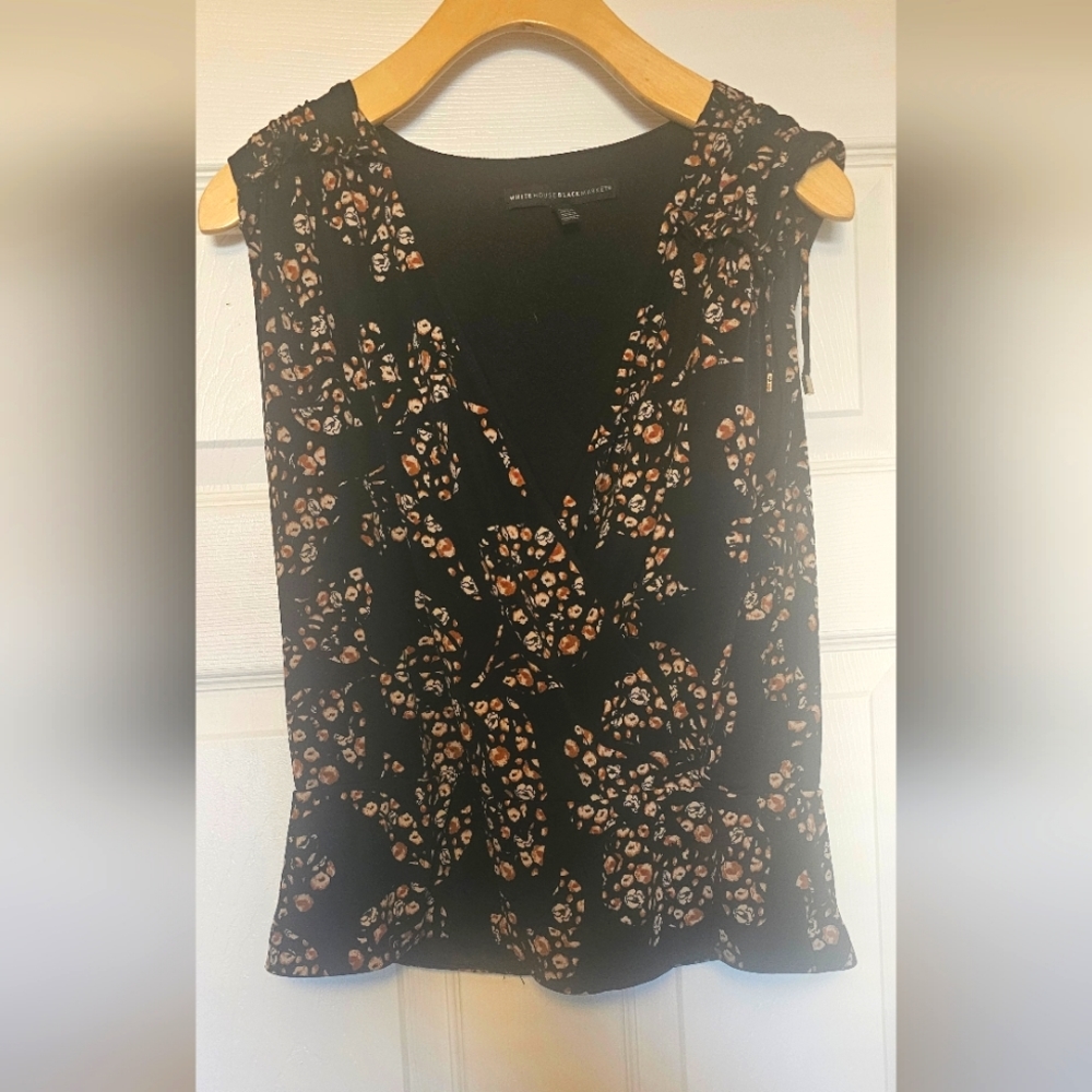 WHBM deep V neck, tan and black, size S